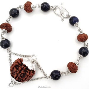 7 Mukhi Rudraksha Beads - Lapis Lazuli Silver Bracelet | Buy Original Energised Nepal Seven Mukhi Bracelet, 7 Face Rudraksha Saturn Bracelet