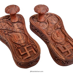 Red Sandalwood Paduka from India, Carved old style wood Charan Paduka, Wood temple sandals, Wood slippers, Real Khadau, Sadhu Collector item image 2
