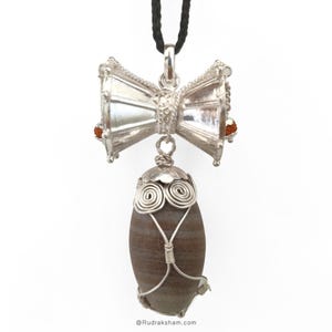 Silver DAMROO Pendant With Narmadeshwar Shivling Pendant | Indian Narmada River Stone Shivlingam | Rudraksha Beads silver pendant