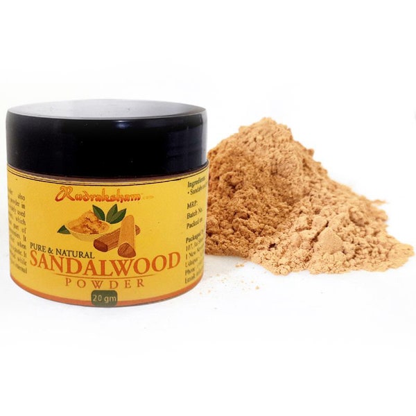 Rudraksham Pure SANDALWOOD Powder Ground Ultra Fine 20g | 100 % Natural White Sandalwood Safed Chandan Lakdi Powder For PUJA, Face Mask etc.