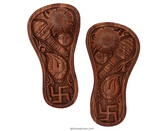Buy Red Sandalwood Paduka From India, Carved Old Style Wood Charan