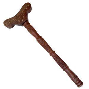 Yoga Danda | Meditation Staff, Traditional Meditation Stick | Carved Wooden T Shaped Yoga Danda | Wooden Staff for Yoga Practices & Japa |