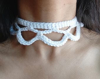 Crescent Moon Crochet Choker Necklace | Teen Gift, Vintage-Inspired Handmade Choker, Knit Women Necklace, Wedding Necklace, Crochet Jewelry