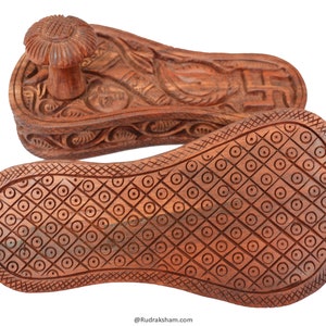 Red Sandalwood Paduka from India, Carved old style wood Charan Paduka, Wood temple sandals, Wood slippers, Real Khadau, Sadhu Collector item image 5