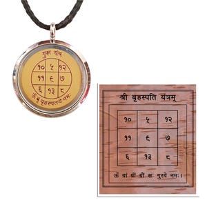 Conjunto Júpiter Yantra / Júpiter Yantra laminado en Bhoj Patra & Júpiter Yantra Locket Colgante / Siddh Energized Mystic Yantra