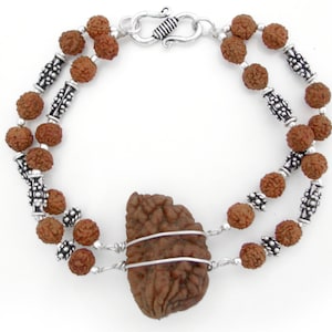 One Mukhi Rudraksha Bead Silver Bracelet, 100% Original Energised Indian Bead 1 Mukhi Rudraksha bracelet, Two Strands Bracelet with 5 Mukhi