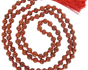 Buy Authentic Red Sandalwood Mala, Chandan Mala, Hand Knotted Prayer Beads japa Mala 108+1 Round Beads Mala for Meditation & Mantra Chanting