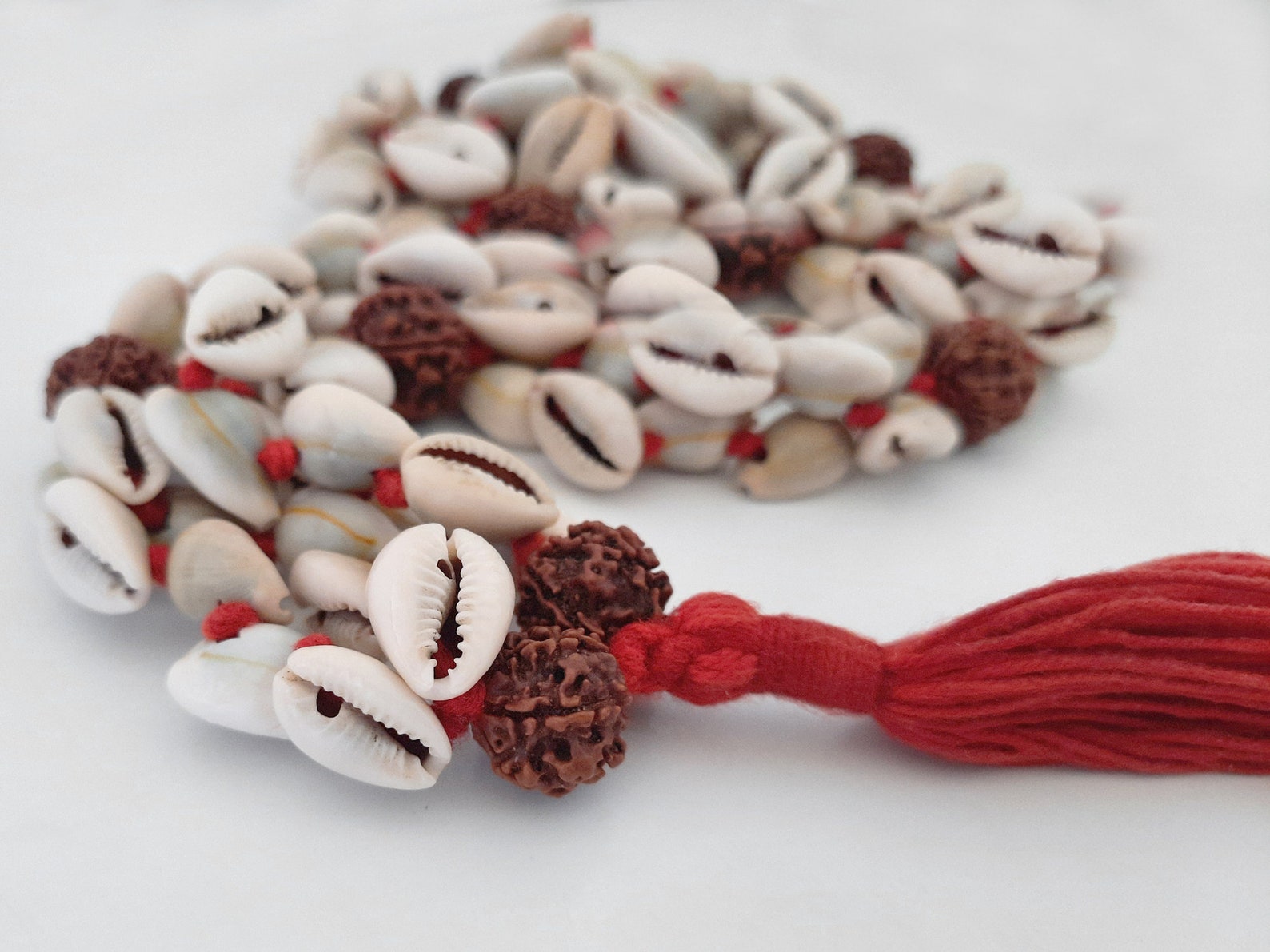 Shell Maala Original Kauri Shell Mala Necklace | 5 Mukhi Rudraksha Nepal Beads ...