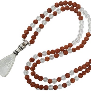 Rudraksha Sphatik mala rudraksha necklace with Shree yantra pendant Crystal Quartz stone Mala Spiritual 108 beads necklace for peace of mind