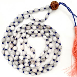 Vaijanti Seed Beads Mala Necklace, Job&#39;s Tears Vaijanti Beads Japa Mala 108 Beads with Rudraksha Guru bead, Handknotted Krishna Japa Mala
