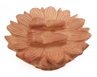 Wood Charan Paduka from India, Wood temple sandals, Sadhu Collector item, Home Décor, Puja Item, engraved Laxmi Charan on Kadam Wood
