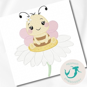 Bienen-Sonnenblumen-Stickdesign, Tiere-Stickdesign-Maschine, Kinder-Stickmuster, Datei sofortiger Download, Baby-Stickdesign