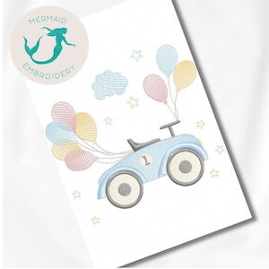 Disegno di ricamo di palloncini per auto, macchina per ricamo di ragazzi, modello di ricamo di veicoli, download istantaneo di file, disegno di ricamo per bambini