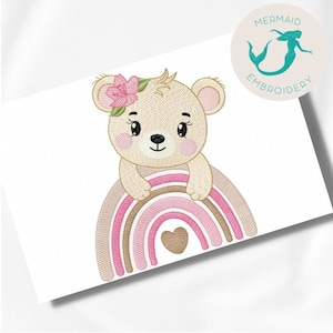 Bear Girl Rainbow embroidery design girl embroidery design machine bear embroidery pattern file instant download baby embroidery baby
