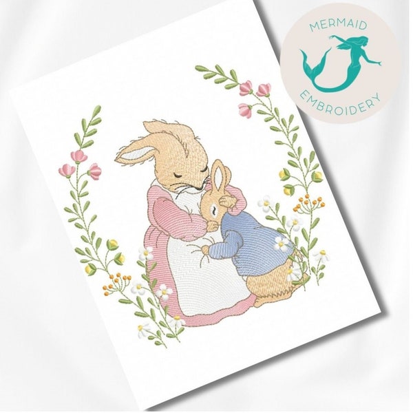 Mommy Bunny embroidery design machine, Easter embroidery pattern, Holiday embroidery, Habbit embroidery, File Instant Download