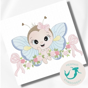 Butterfly flowers embroidery design, baby embroidery design machine, Animal embroidery pattern, file instant download, newborn embroidery