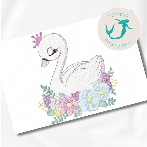 Swan flowers embroidery design baby embroidery design machine Animals embroidery pattern file instant download, newborn embroidery