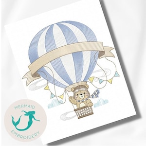 Aviator Bear Balloon embroidery design boy embroidery design machine baby embroidery pattern file instant download baby boy embroidery bear