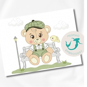 Bear Boy Bench embroidery design boy embroidery design machine baby embroidery pattern file instant download baby boy embroidery bear design