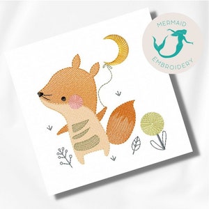Süßes Fuchsmond-Stickdesign, Baby-Stickdesign-Maschine, Tiere-Stickmuster, Datei sofortiger Download, Neugeborenen-Stickerei