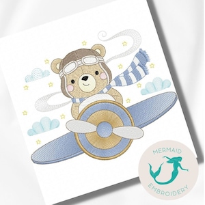 Aviator Bear Plane 2 embroidery design boy embroidery design machine baby embroidery pattern file instant download baby boy embroidery bear