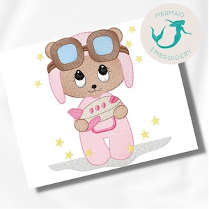 Sweet Bear Girl Plane embroidery designs girl embroidery design machine bear embroidery pattern file instant download baby embroidery baby
