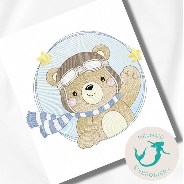 Aviator Bear Frame Stars embroidery design boy embroidery design machine baby embroidery pattern file instant download baby boy embroidery