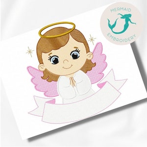 Angel Girl Pray 2 embroidery design, Baptism embroidery design machine, baby embroidery pattern, file instant download, baby fill stitch