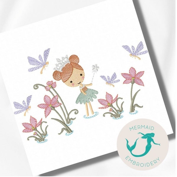 Cute Fairy Flowers embroidery design, girly embroidery design machine, magical embroidery pattern, file instant download, baby embroidery