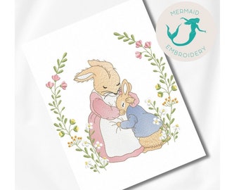 Mommy Bunny embroidery design machine, Easter embroidery pattern, Holiday embroidery, Habbit embroidery, File Instant Download