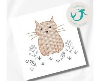 Cat Leaves embroidery design, baby embroidery design machine, animals embroidery pattern, file instant download, newborn embroidery design