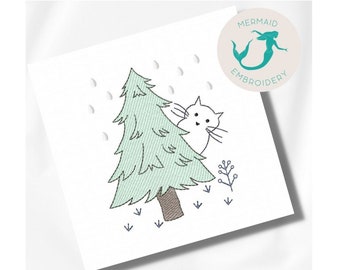 Cat Pine embroidery design, baby embroidery design machine, animals embroidery pattern, file instant download, newborn embroidery design