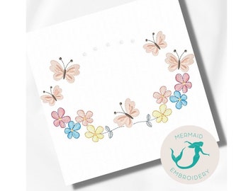 Butterfly Flowers Frame embroidery design floral embroidery design machine flower embroidery pattern file instant download towel embroidery