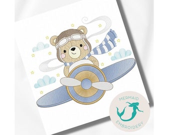 Aviator Bear Plane 2 embroidery design boy embroidery design machine baby embroidery pattern file instant download baby boy embroidery bear