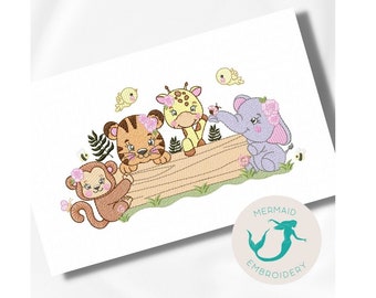 Animals girl embroidery design baby embroidery design machine animals embroidery pattern file instant download baby embroidery design