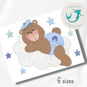 Bear Cloud Boy embroidery design, baby embroidery design machine, frame embroidery pattern file instant download, Newborn embroidery