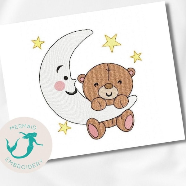 Bear Moon Boy embroidery design baby embroidery design machine frame embroidery pattern file instant download Newborn embroidery