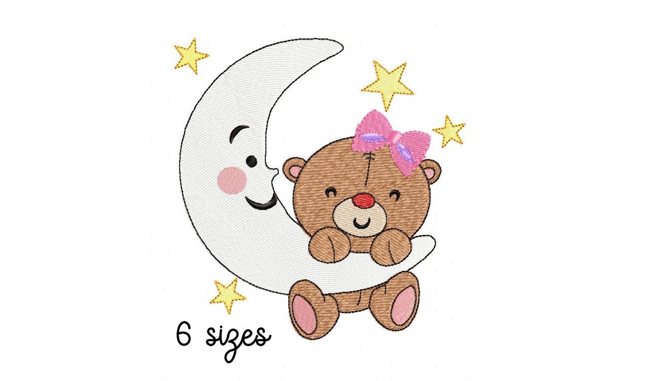 Bear moon girl embroidery design baby embroidery design  etsy