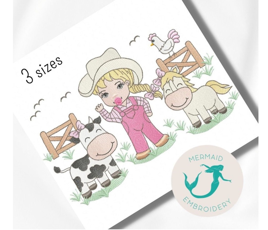 Baby Girl Farm Embroidery Design, Kids Embroidery Design Machine, Dolls