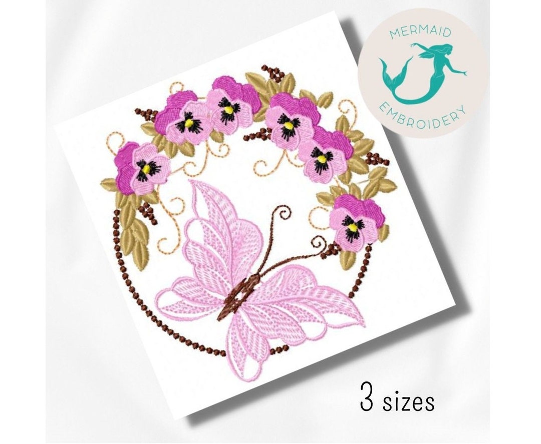 Butterfly Flowers Embroidery Design Floral Embroidery Design Machine Flower Embroidery Pattern