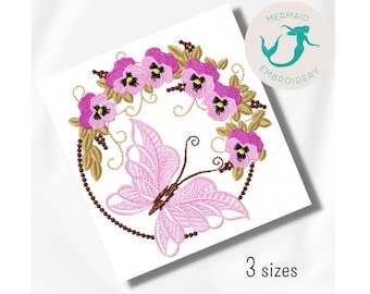 Butterfly Flowers embroidery design floral embroidery design machine flower embroidery pattern file instant download towel embroidery design