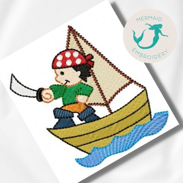 Conception de broderie de bateau pirate, Machine de conception de broderie pour enfants, motif de broderie pour bébé, téléchargement instantané de fichier, Conception de broderie pour nouveau-né