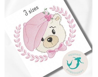 Bär Mädchen Rahmen Rosa Stickdatei Maschinenstickerei Maschinenstickerei Bär Stickmuster Stickdatei Sofort download Baby Stickerei Baby