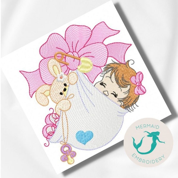 Baby Girl embroidery design, newborn embroidery design machine, cute embroidery pattern ,file instant download, Baby Girl embroidery