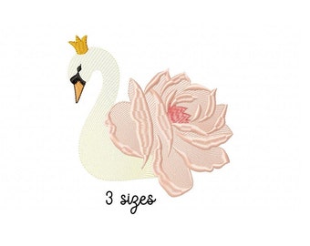 7 Sizes-Swan with Rose-Machine Embroidery Design--Instant download