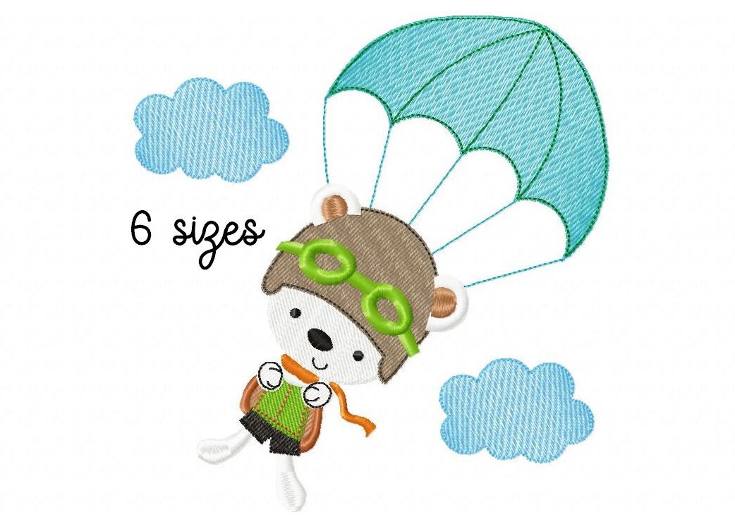 Bear Parachute embroidery design boy embroidery design machine Etsy