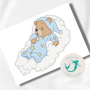 Björnsömn broderimönster pojke broderidesign maskin babybroderimönster fil direkt nedladdning baby pojke broderi björn design