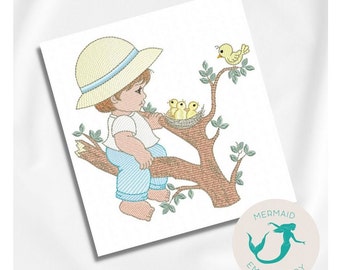 Boy Tree embroidery design, Kids embroidery design machine, baby embroidery pattern, file instant download, Children embroidery design