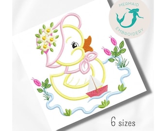 Sailor Duck Girl embroidery design, Baby embroidery design machine, animal embroidery pattern, file instant download, kids embroidery design