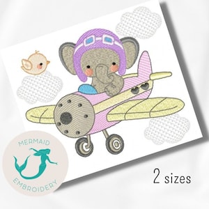 Elephant Aviator embroidery design, baby embroidery design machine, Animals embroidery pattern, file instant download, newborn embroidery